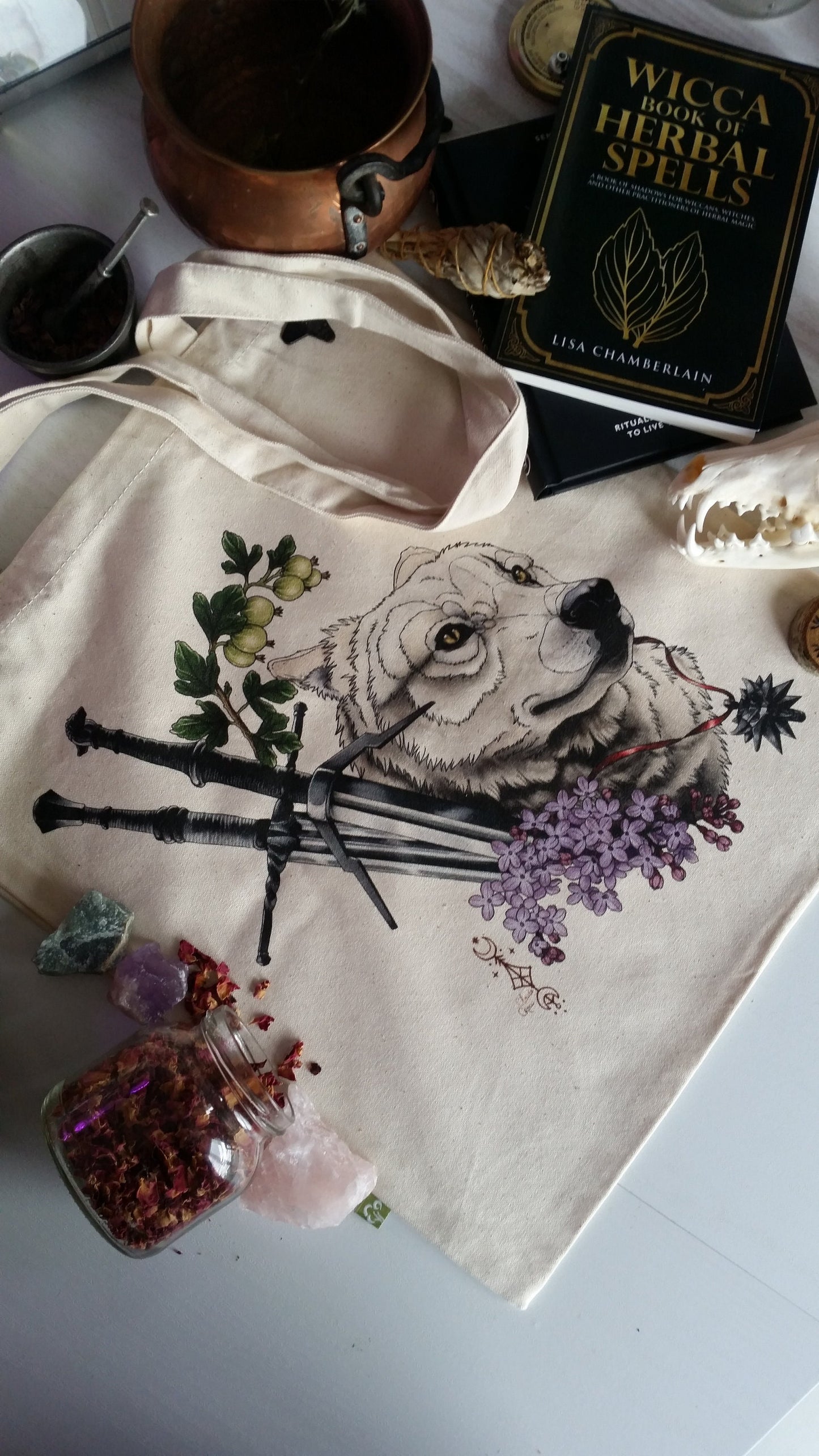 Geralt's wolf witcher tote bag bio
