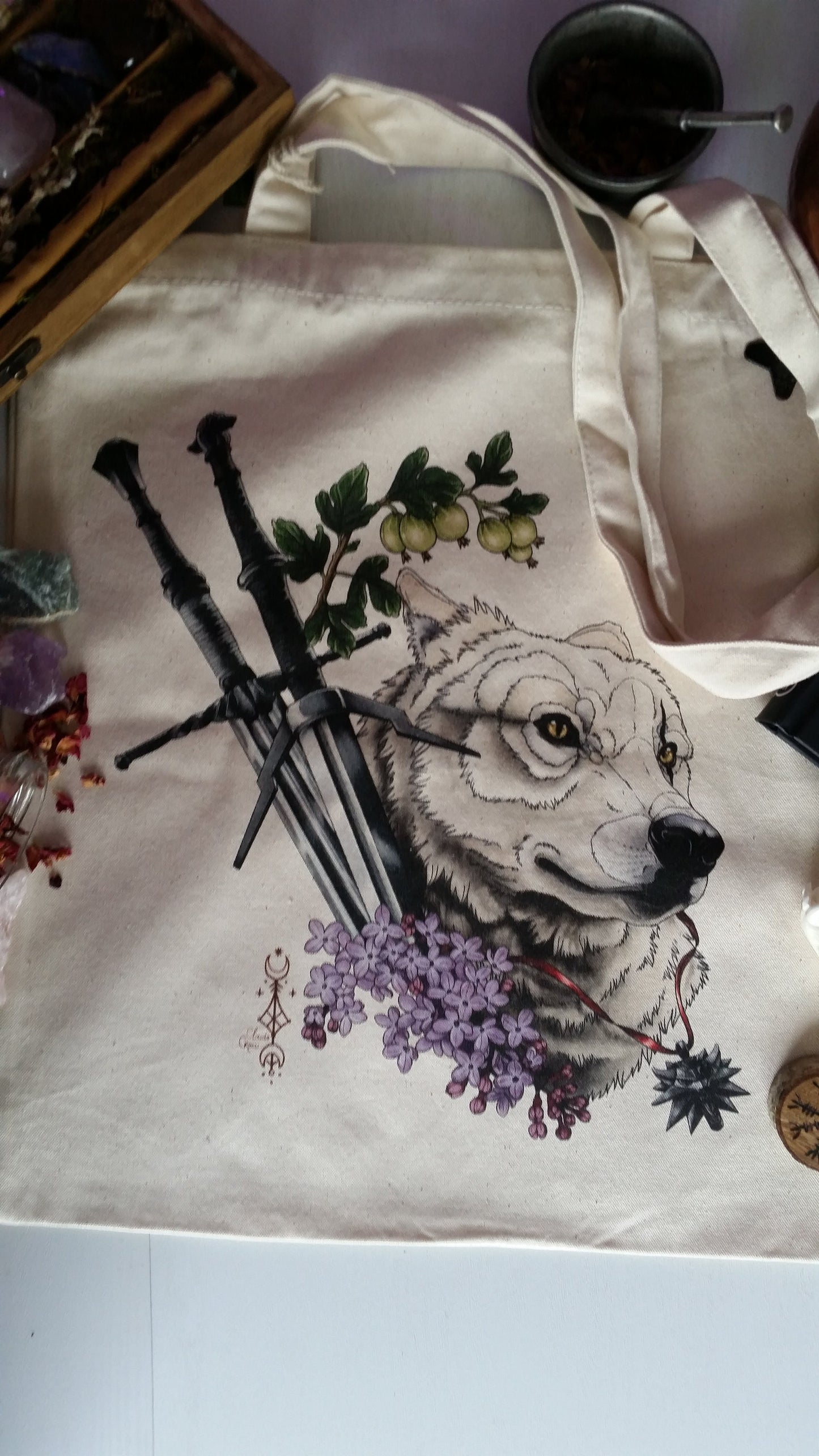 Geralt's wolf witcher tote bag bio