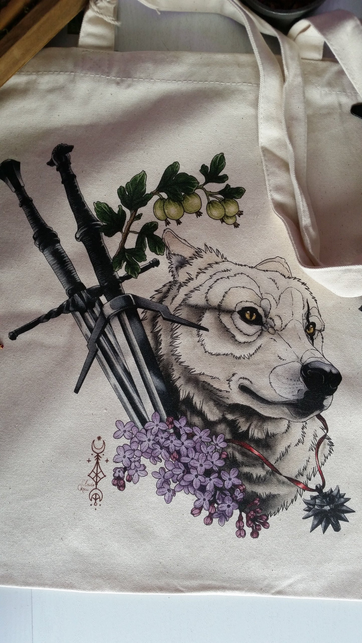 Geralt's wolf witcher tote bag bio