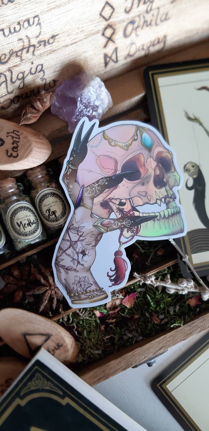Sweet skull witch holographic sticker