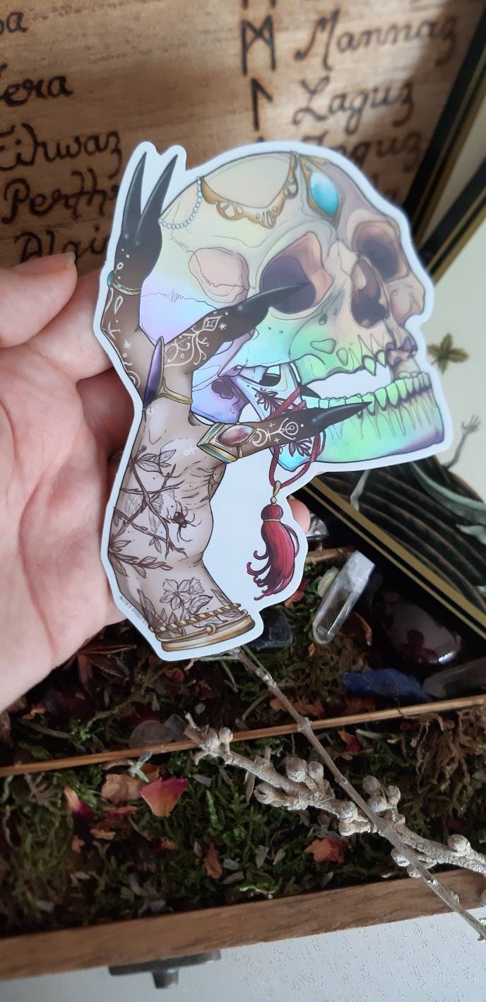 Sweet skull witch holographic sticker