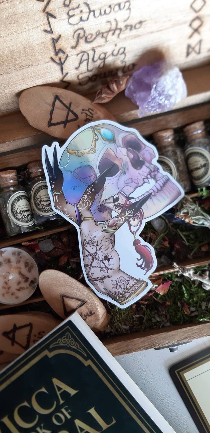 Sweet skull witch holographic sticker