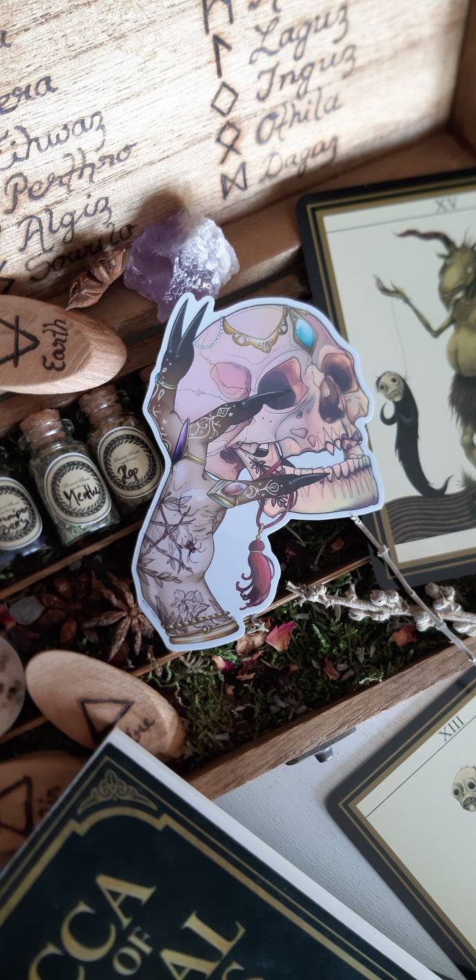 Sweet skull witch holographic sticker