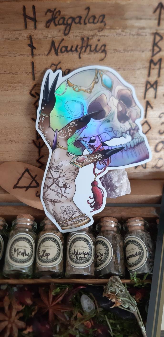 Sweet skull witch holographic sticker