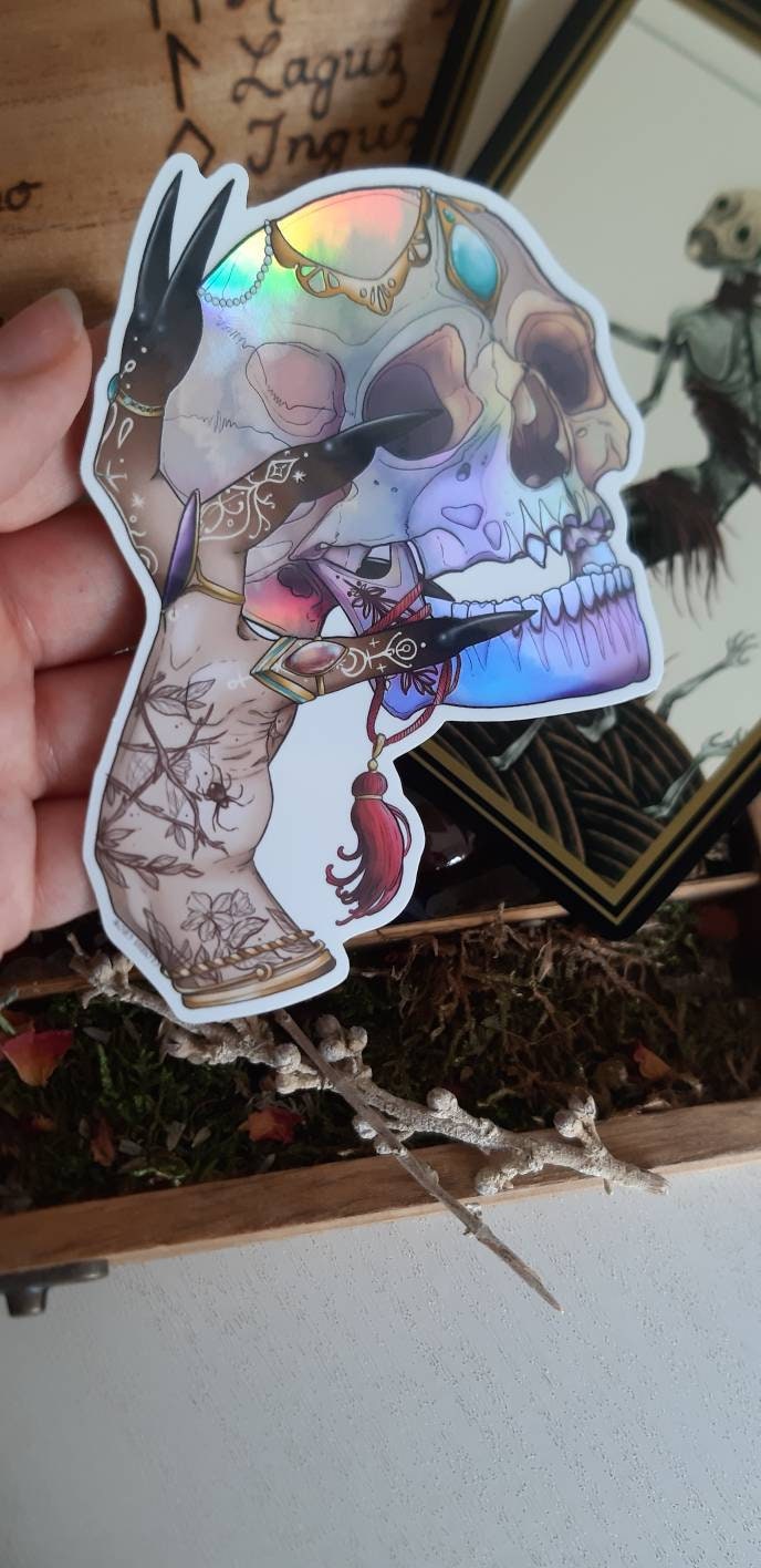 Sweet skull witch holographic sticker