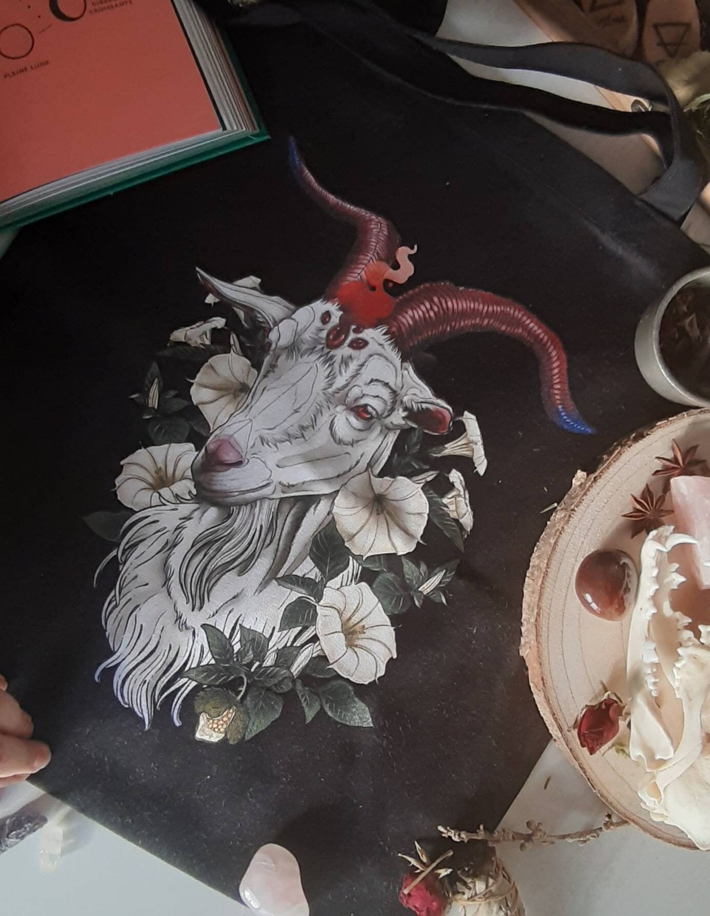 Sweet devil goat & datura witch tote bag coton bio