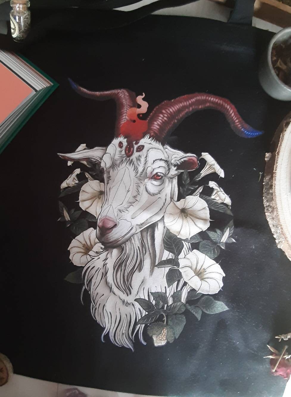 Sweet devil goat & datura witch tote bag coton bio