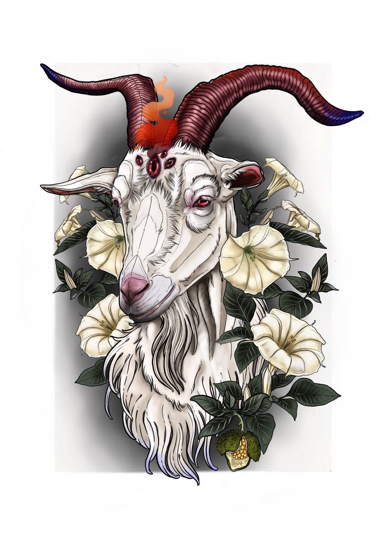 Sweet devil goat & datura witch tote bag coton bio