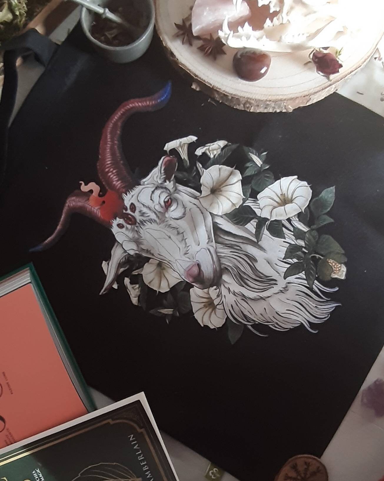 Sweet devil goat & datura witch tote bag coton bio