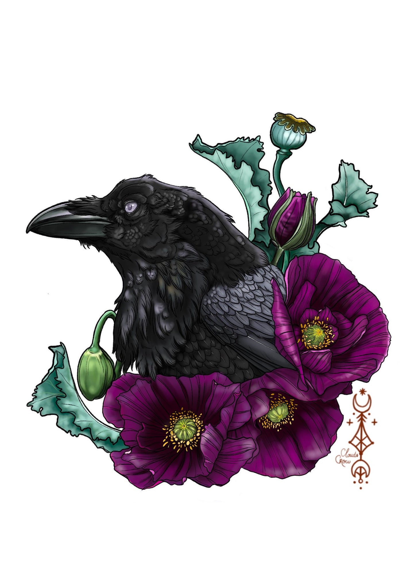 Crow & poppies witch tote bag coton bio