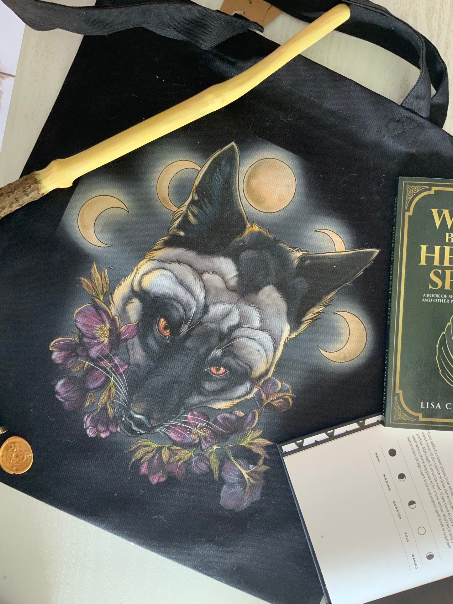 Moon messenger witch tote bag coton bio