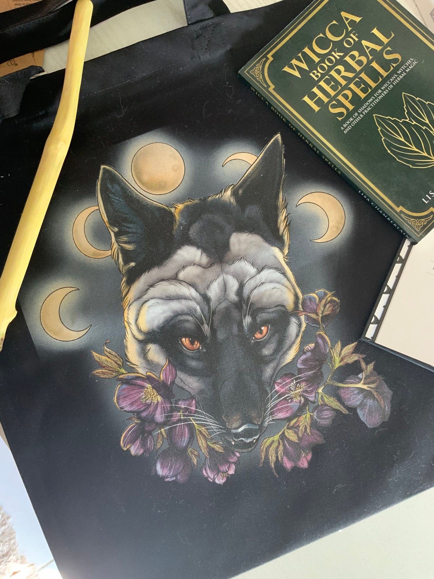 Moon messenger witch tote bag coton bio