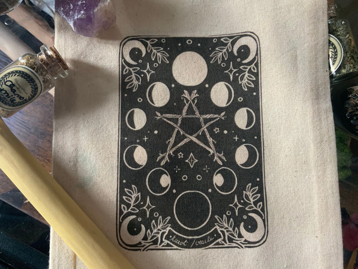 Tarot witch's stuff cotton pouch /double side printed