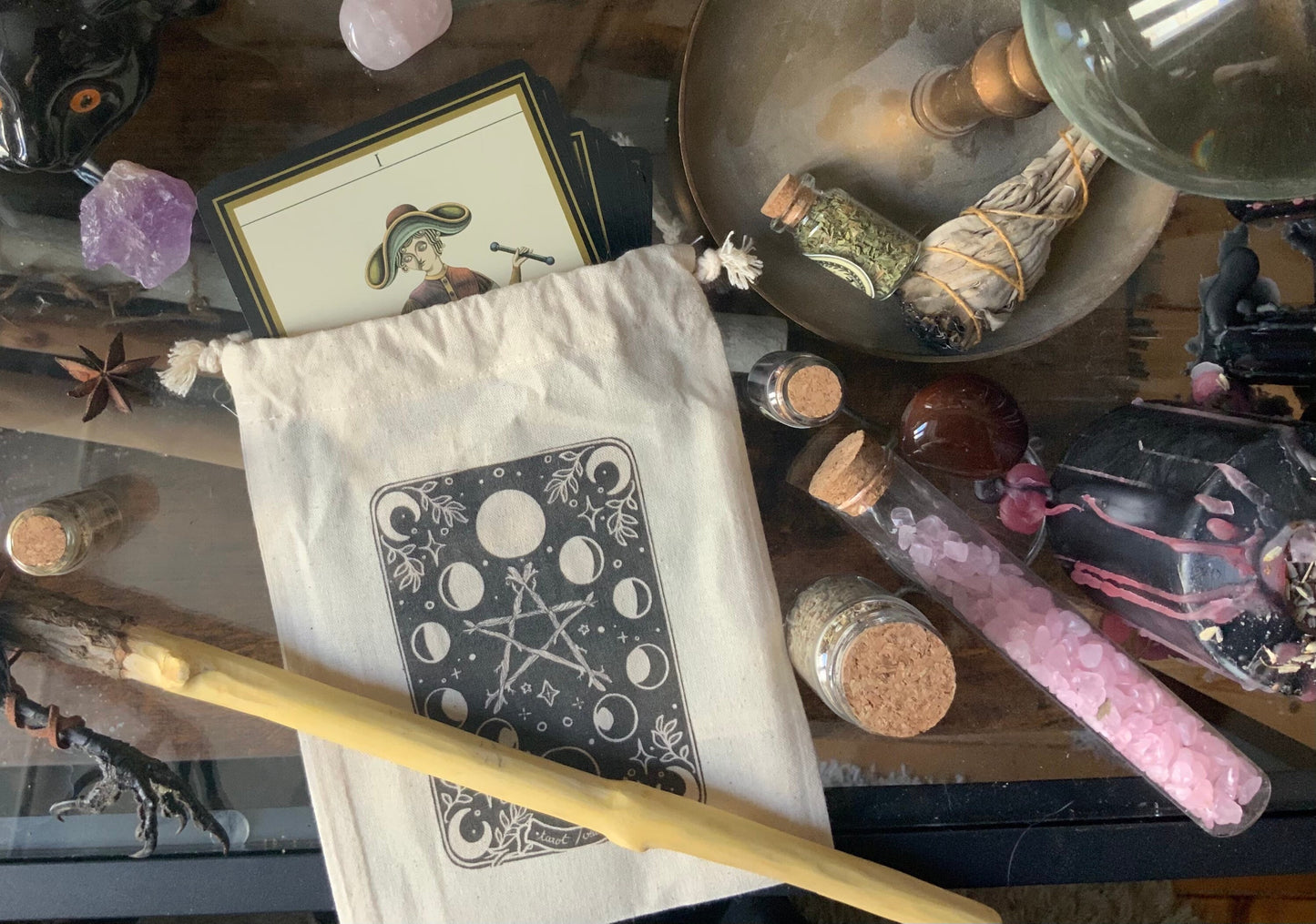 Tarot witch's stuff cotton pouch /double side printed