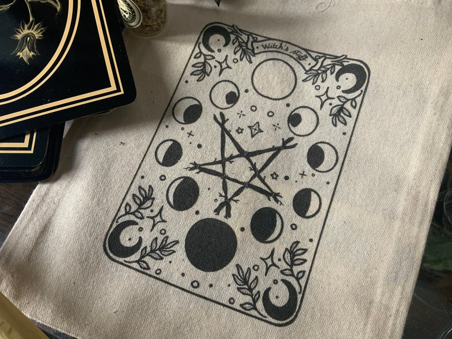 Tarot witch's stuff cotton pouch /double side printed