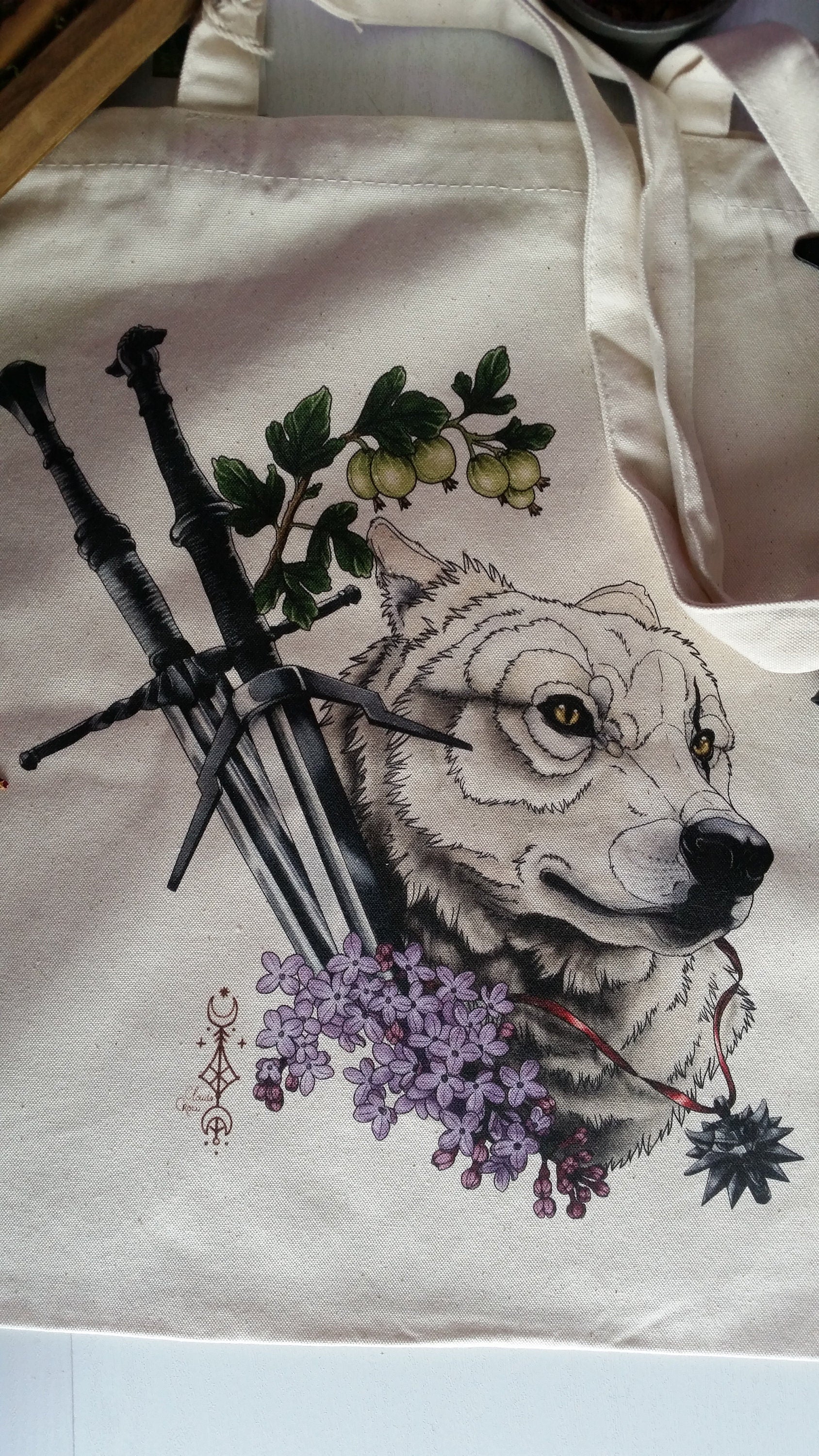 Geralt's wolf witcher tote bag bio