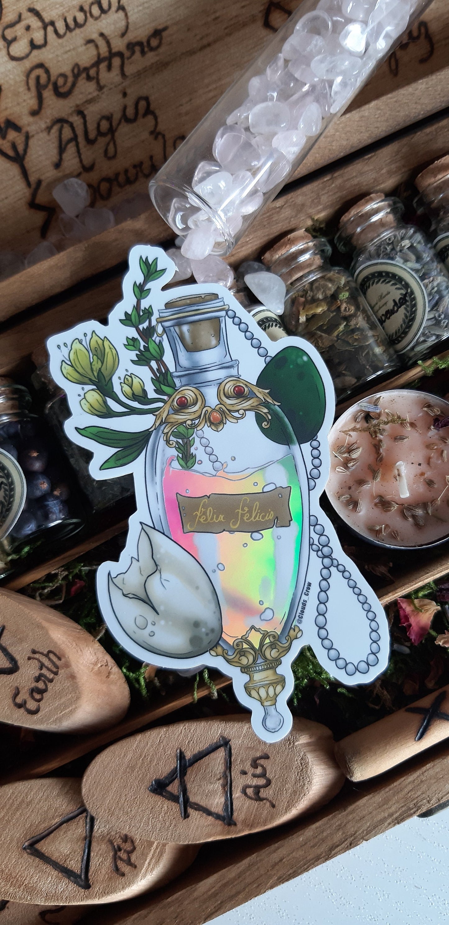 potion holographic sticker pack amortentia, draught of peace, felix felicis
