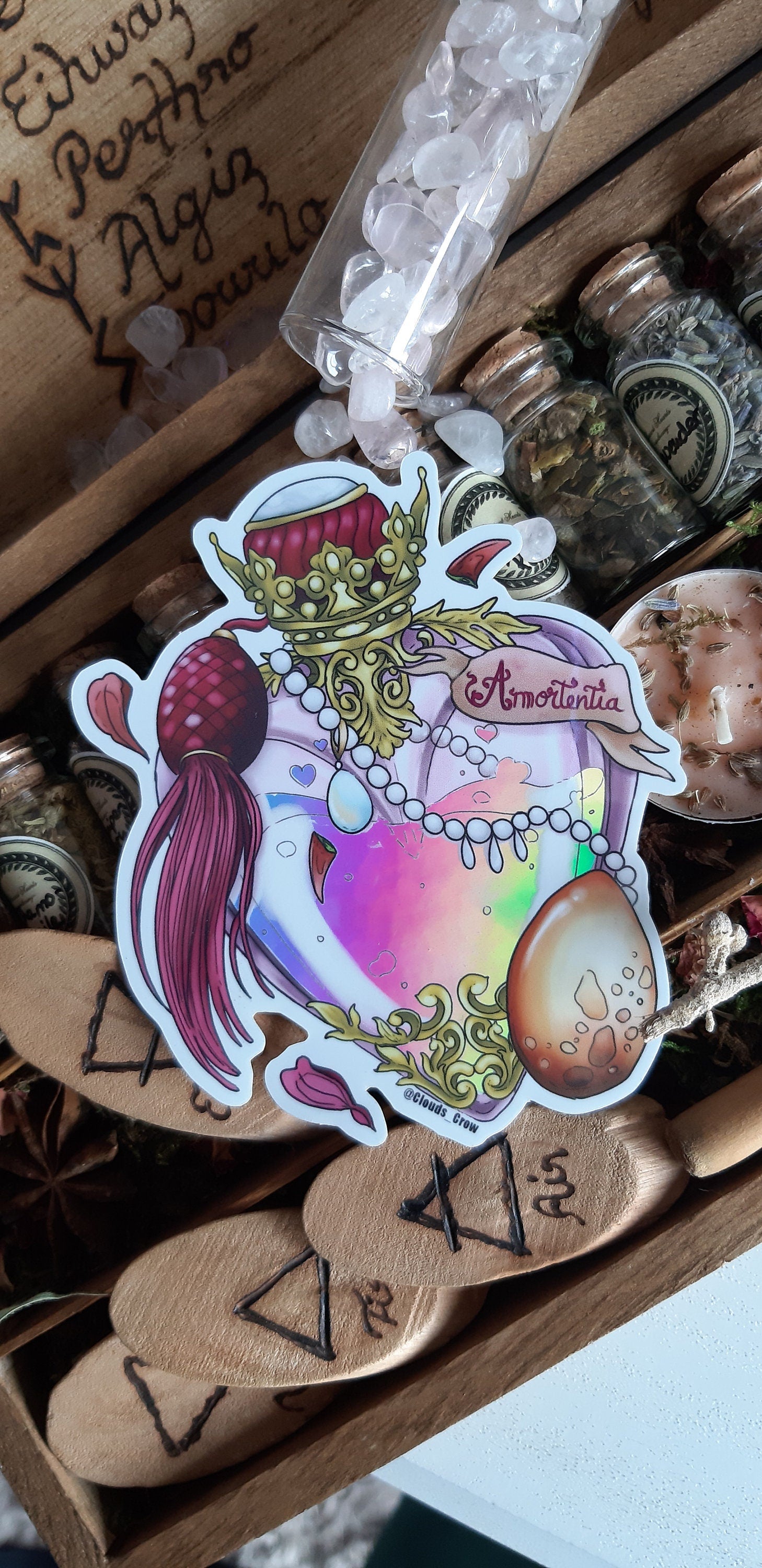 potion holographic sticker pack amortentia, draught of peace, felix felicis