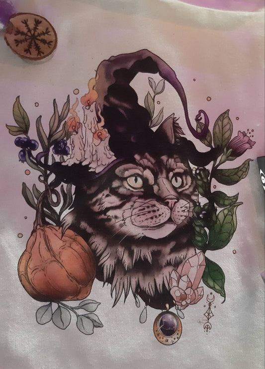 Garden witch cat tote bag coton bio